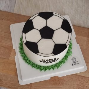 2D soccer ball theme custom birthday cake with flat football design and grass cream base in Puchong Selangor by The Cake Alchemy