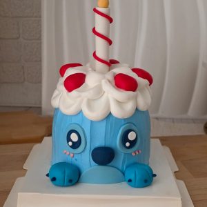 Stitch Jellycat style custom birthday cake with cute blue character design and candle topper in Puchong Selangor by The Cake Alchemy