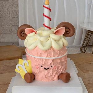 Aries horoscope Jellycat style birthday cake with ram horn decorations and cute character design in Puchong Selangor by The Cake Alchemy