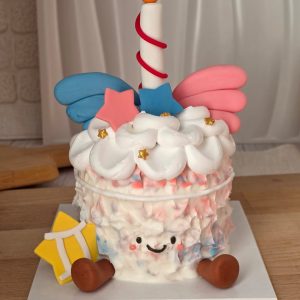 Gemini Horoscope Jellycat Style Birthday Cake with pastel cream texture, fondant wings, candle topper, star decorations, and Gemini zodiac symbol by The Cake Alchemy Puchong Selangor