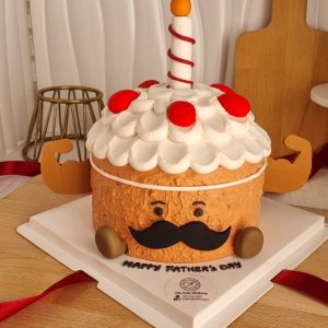 Father’s Day Jellycat style custom cake with moustache design, cream topping and candle topper in Puchong Selangor by The Cake Alchemy